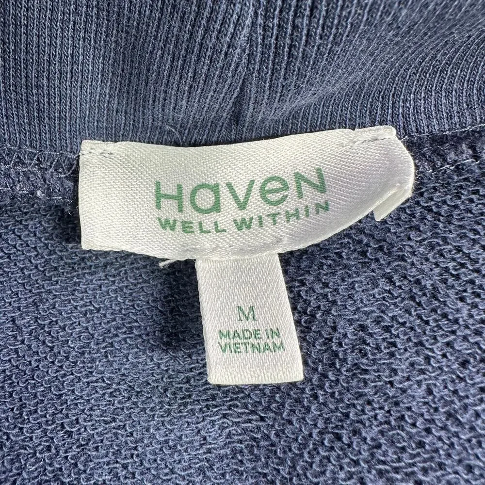 Haven Well Within Sweater Womens Medium Navy Blue Cardigan Open Roll Neck Casual